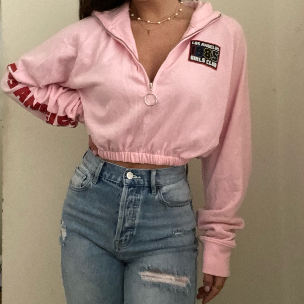 Cropped pink quarter zip